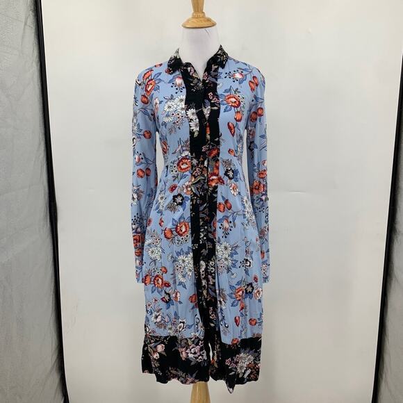 Maeve Shirt Dress Womens 0 Floral Leyster Lace Back Button Front Anthropologie - Picture 2 of 16